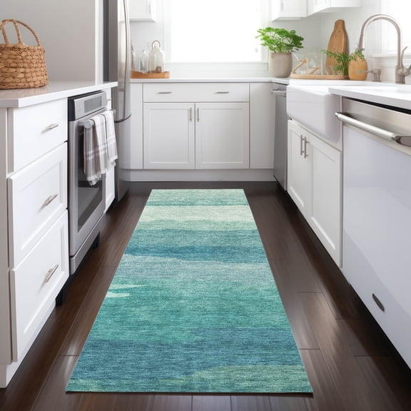 Addison Rugs Chantille Indoor/Outdoor Transitional Stripes Turquoise Washable Runner Rug, 2'3" x 7'6"