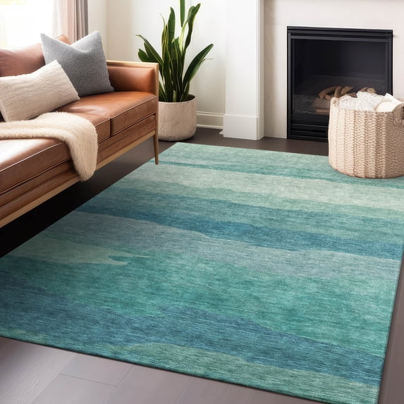 Addison Rugs Chantille Indoor/Outdoor Transitional Stripes Turquoise Washable Rectangle Rug, 2'6" x 3'10"