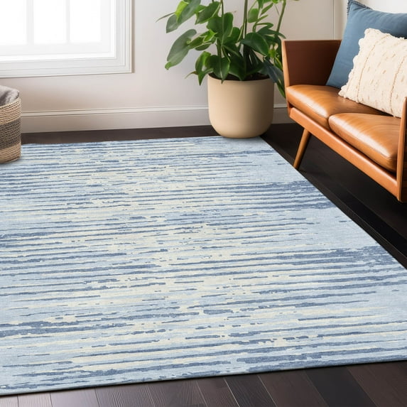 Addison Rugs Chantille Indoor/Outdoor Transitional Stripes Sky Washable Rectangle Rug, 2'6" x 3'10"
