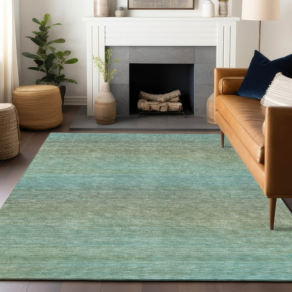 Addison Rugs Chantille Indoor/Outdoor Transitional Stripes Teal Washable Rectangle Rug, 10' x 14'