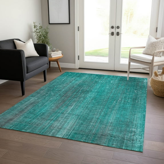Addison Rugs Chantille Indoor/Outdoor Transitional Striped Teal Washable Rectangle Rug, 8' x 10'