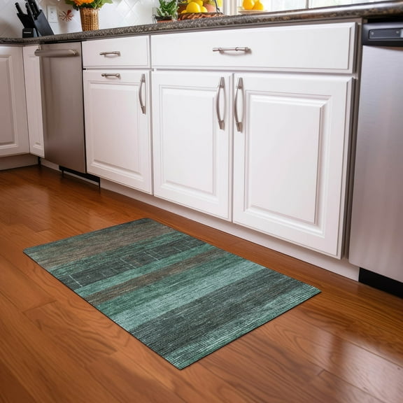 Addison Rugs Chantille Indoor/Outdoor Transitional Stripes Teal Washable Rectangle Rug, 1'8" x 2'6"