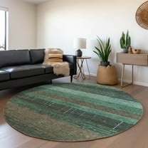 Addison Rugs Chantille Indoor/Outdoor Transitional Stripes Teal Washable Round Rug, 8' x 8'