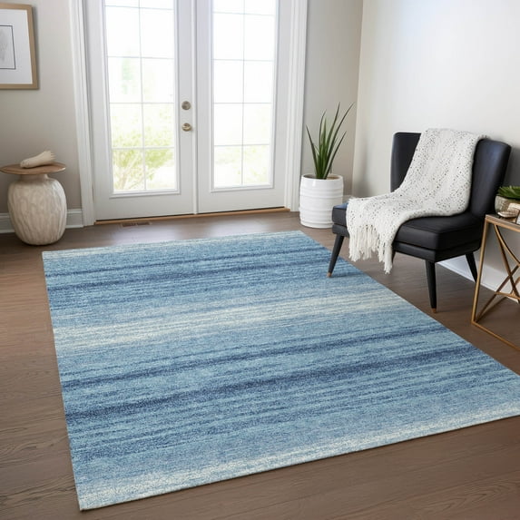Addison Rugs Chantille Indoor/Outdoor Transitional Stripes Blue Washable Rectangle Rug, 9' x 12'