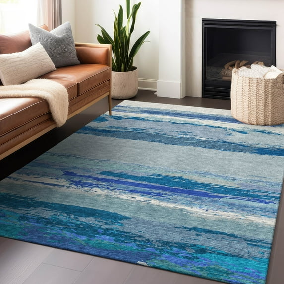 Addison Rugs Chantille Indoor/Outdoor Transitional Modern Blue Washable Rectangle Rug, 10' x 14'