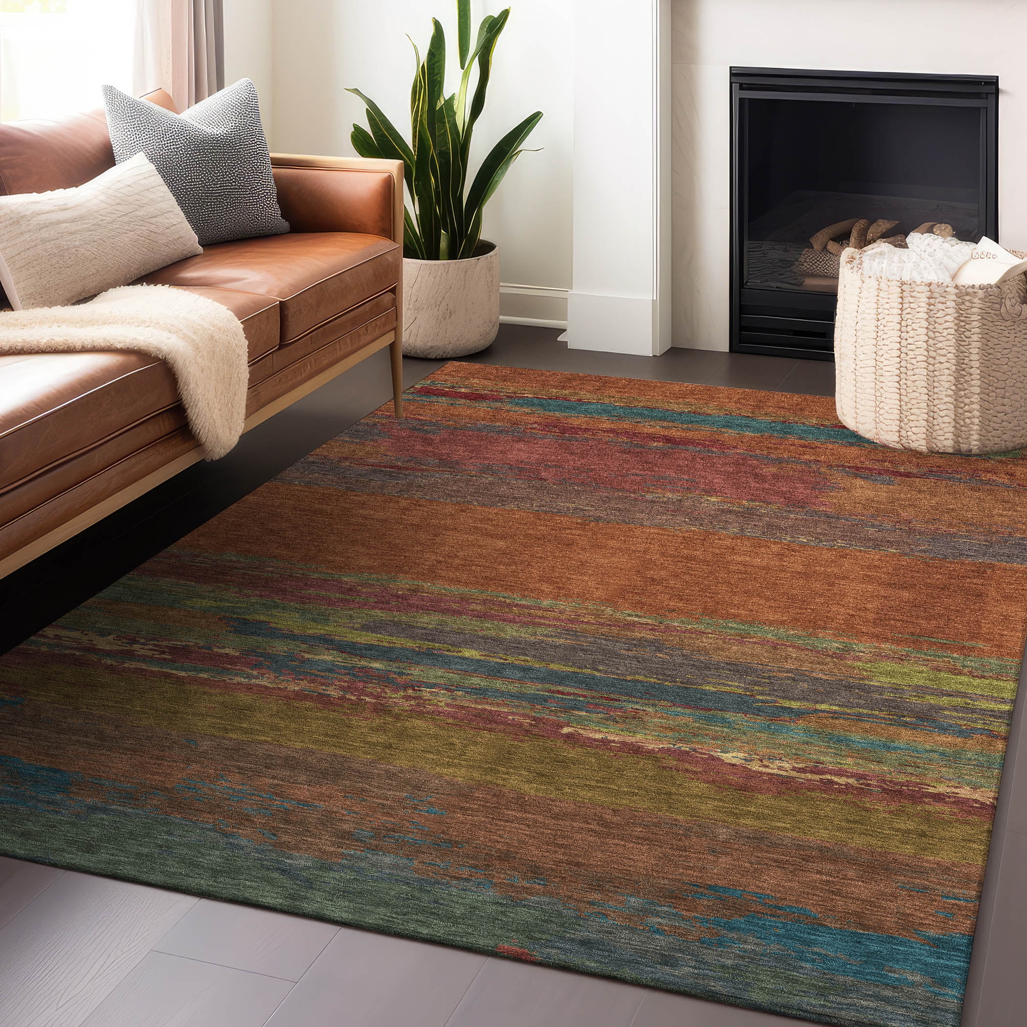 Terracotta Multicolor Synthetic Washable Rectangular Rug 2'6" x 3'10"