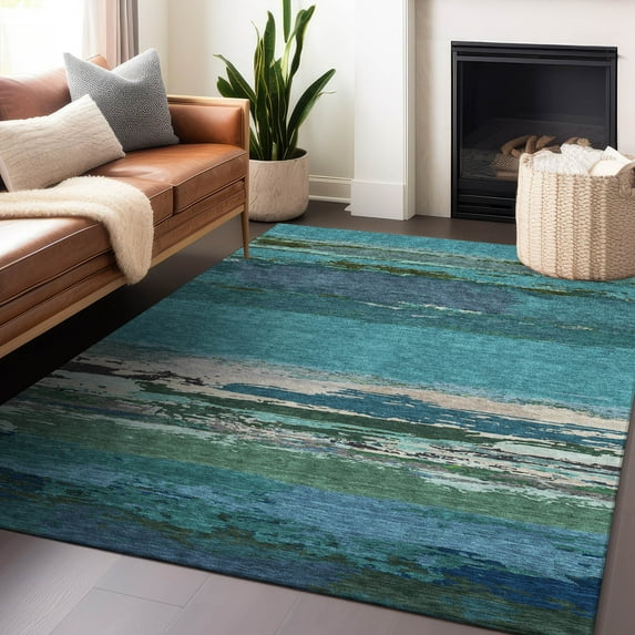 Addison Rugs Chantille Indoor/Outdoor Transitional Modern Teal Washable Rectangle Rug, 8' x 10'