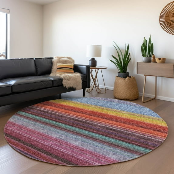 Addison Rugs Chantille Indoor/Outdoor Transitional Geometric, Abstract Lavender Washable Round Rug, 8' x 8'