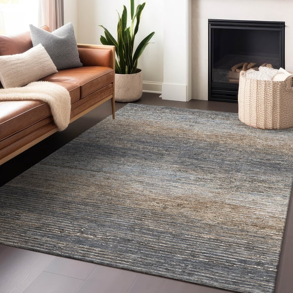 Addison Rugs Chantille Indoor/Outdoor Transitional Stripes Pewter Washable Rectangle Rug, 5' x 7'6"