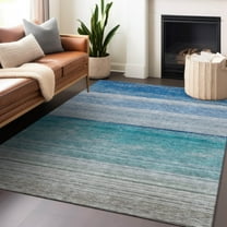 Addison Rugs Chantille Indoor/Outdoor Transitional Stripes Sky Washable Rectangle Rug, 10' x 14'