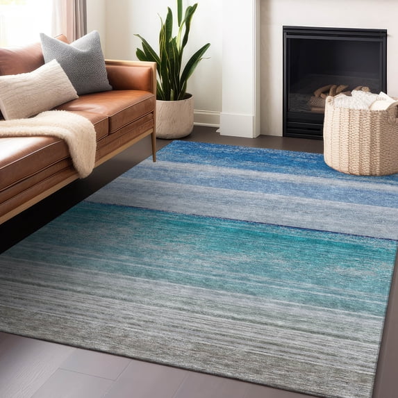 Addison Rugs Chantille Indoor/Outdoor Transitional Stripes Sky Washable Rectangle Rug, 8' x 10'