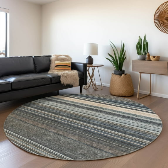 Addison Rugs Chantille Indoor/Outdoor Transitional Geometric, Abstract Taupe Washable Round Rug, 8' x 8'