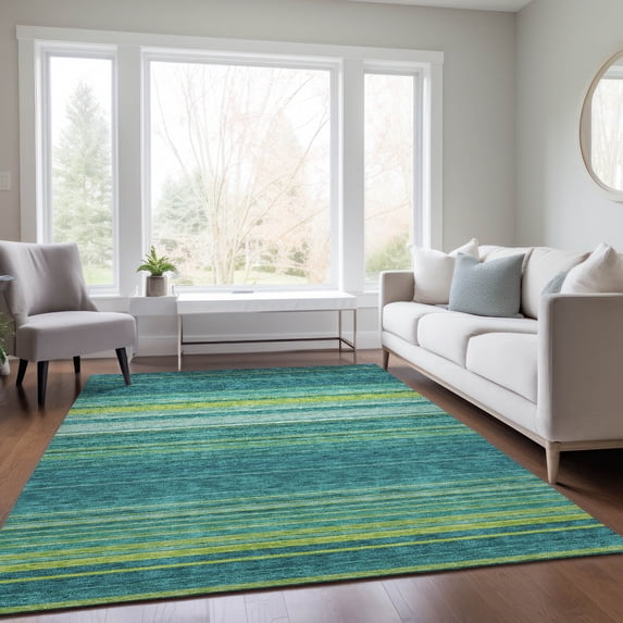 Addison Rugs Chantille Indoor/Outdoor Transitional Geometric, Abstract Teal Washable Rectangle Rug, 8' x 10'