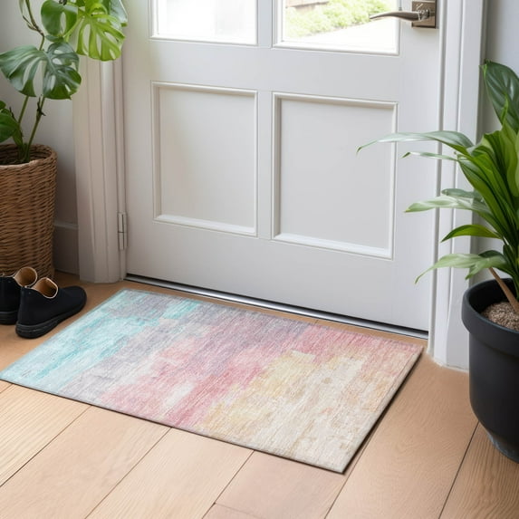 Addison Rugs Chantille Indoor/Outdoor Transitional Abstract Salmon Washable Rectangle Rug, 1'8" x 2'6"