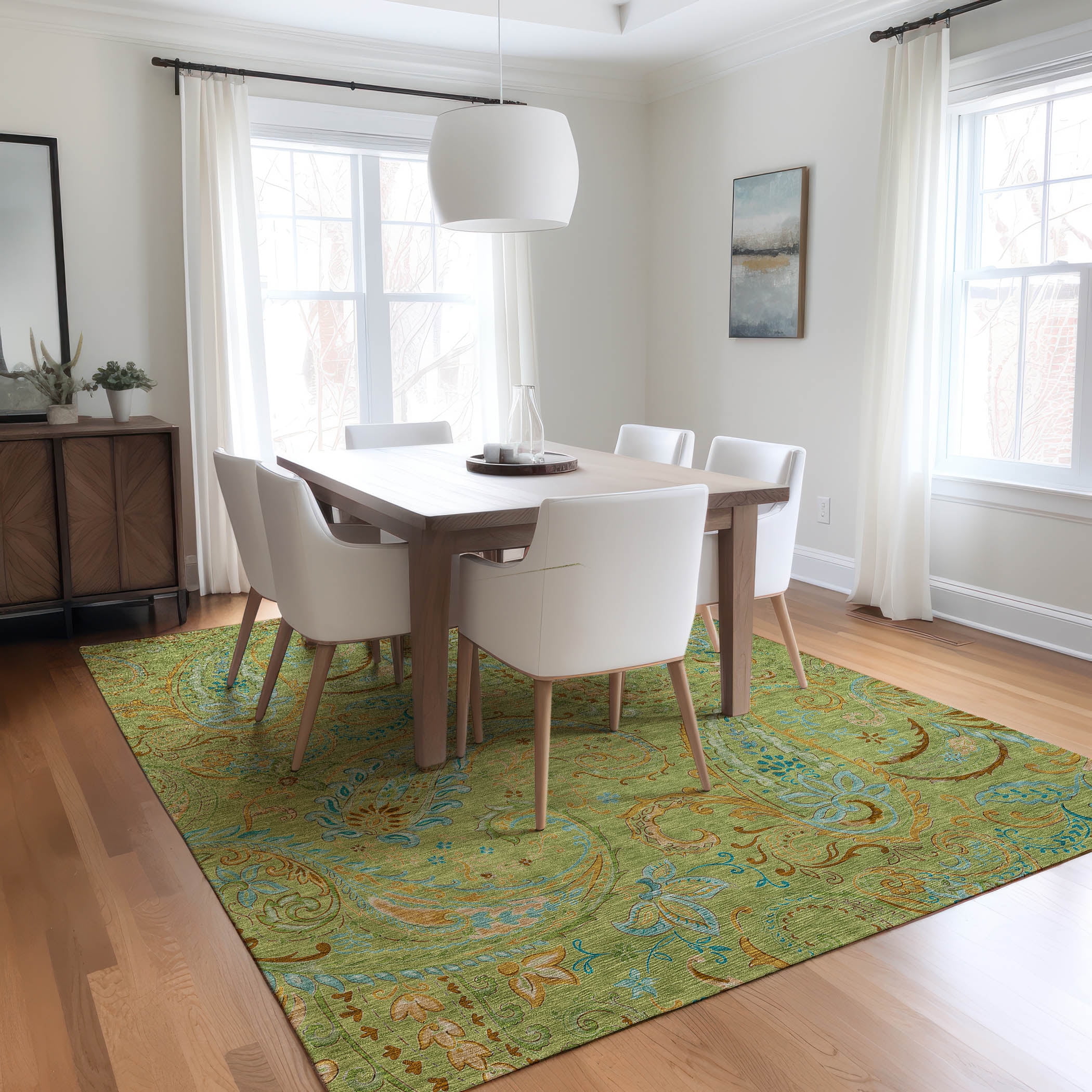 Addison Rugs Chantille Indoor/Outdoor Transitional Paisley Aloe Washable Rectangle Rug, 3' x 5'