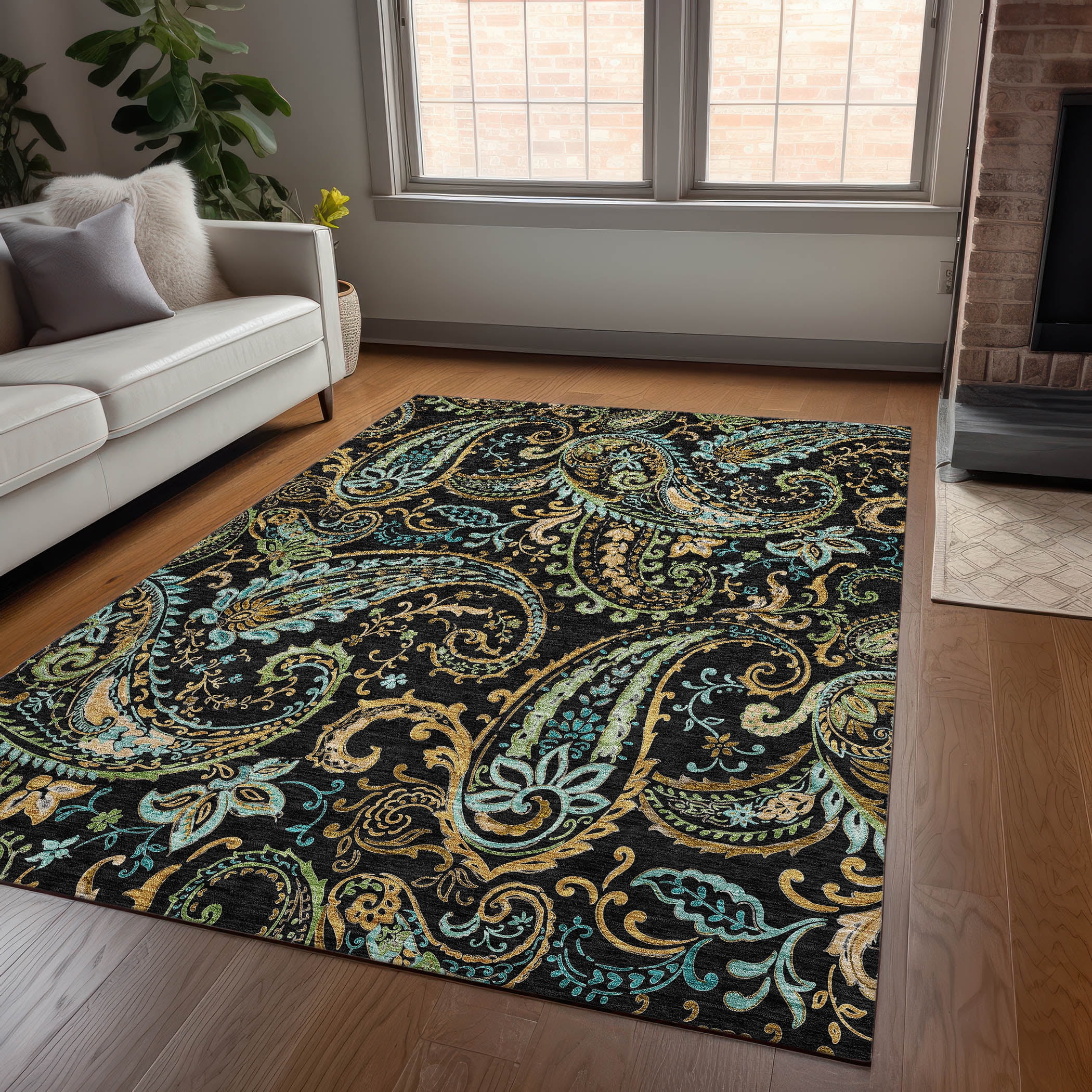 Addison Rugs Chantille Indoor/Outdoor Transitional Paisley Black Washable Rectangle Rug, 3' x 5'