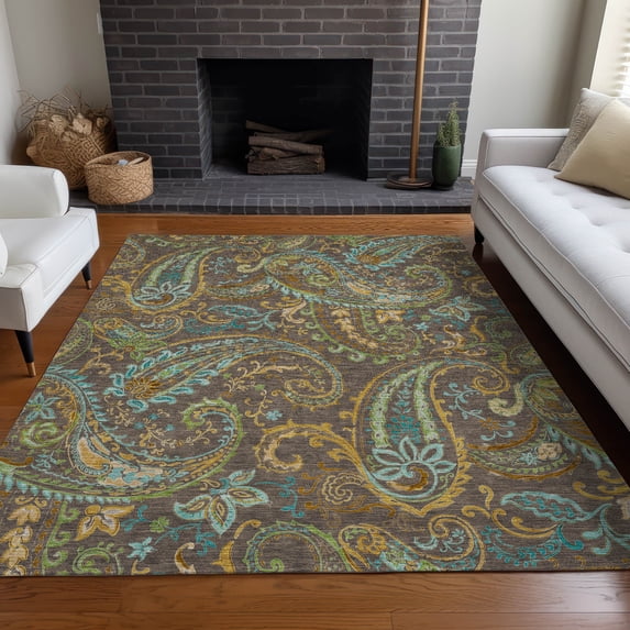 Addison Rugs Chantille Indoor/Outdoor Transitional Paisley Chocolate Washable Rectangle Rug, 5' x 7'6"