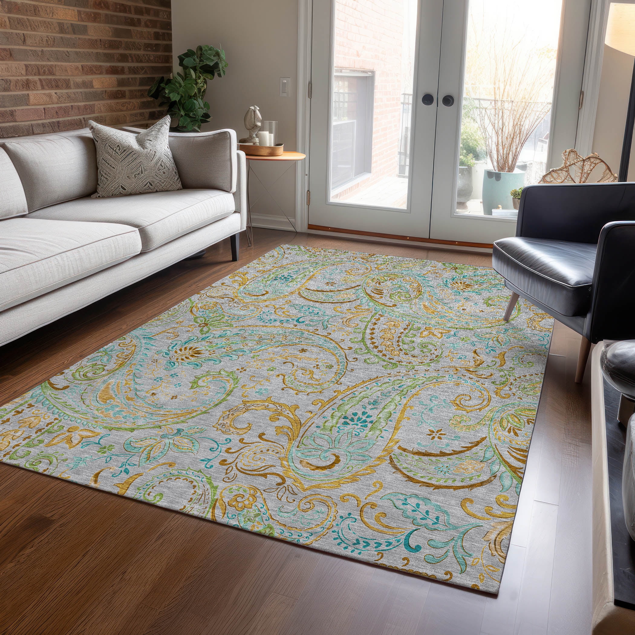 Addison Rugs Chantille Indoor/Outdoor Transitional Paisley Gray Washable Rectangle Rug, 8' x 10'