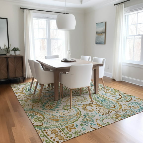 Addison Rugs Chantille Indoor/Outdoor Transitional Paisley Ivory Washable Rectangle Rug, 3' x 5'