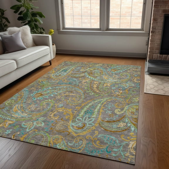 Addison Rugs Chantille Indoor/Outdoor Transitional Paisley Taupe Washable Rectangle Rug, 5' x 7'6"