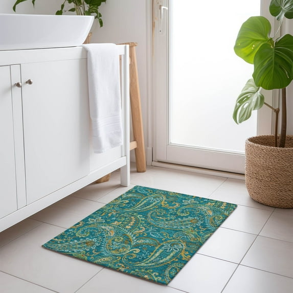 Addison Rugs Chantille Indoor/Outdoor Transitional Paisley Teal Washable Rectangle Rug, 1'8" x 2'6"