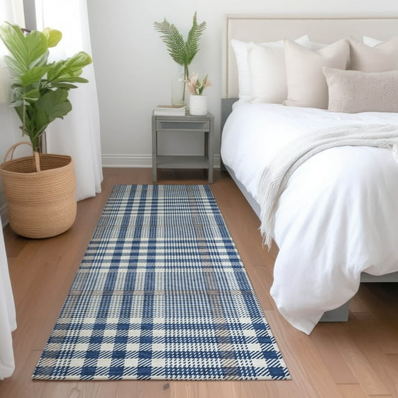 Addison Rugs Chantille Indoor/Outdoor Transitional Geometric, Abstract Navy Washable Runner Rug, 2'3" x 7'6"