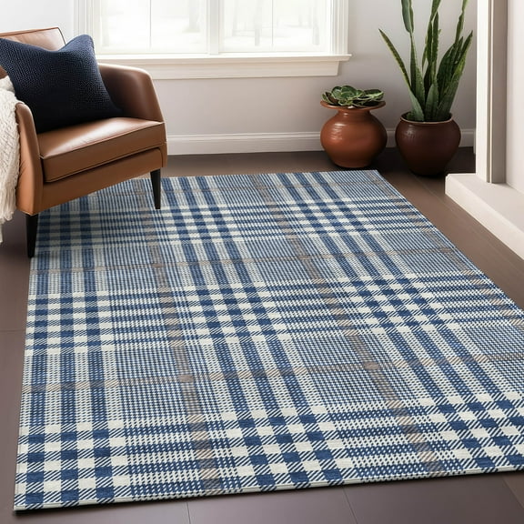 Addison Rugs Chantille Indoor/Outdoor Transitional Geometric, Abstract Navy Washable Rectangle Rug, 5' x 7'6"