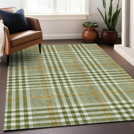 Addison Rugs Chantille Indoor/Outdoor Transitional Geometric, Abstract Olive Washable Rectangle Rug, 10' x 14'
