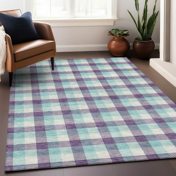 Addison Rugs Chantille Indoor/Outdoor Transitional Plaid Purple Washable Rectangle Rug, 5' x 7'6"