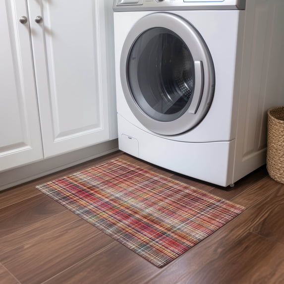 Addison Rugs Chantille Indoor/Outdoor Transitional Plaid Red Washable Rectangle Rug, 1'8" x 2'6"