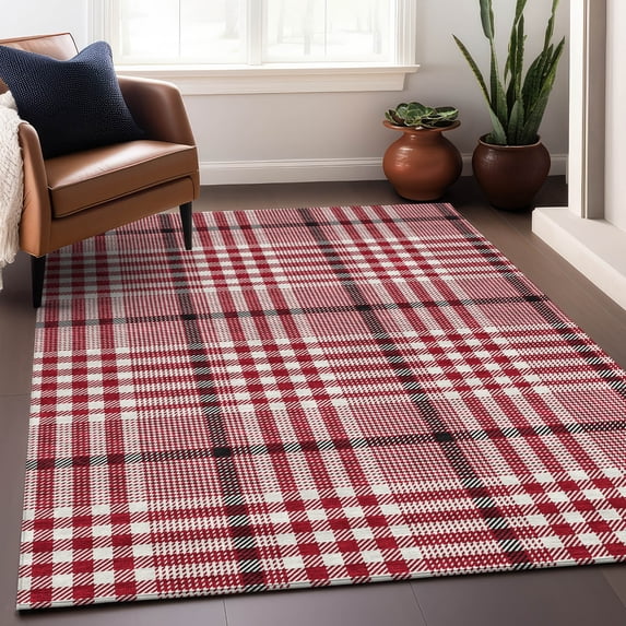 Addison Rugs Chantille Indoor/Outdoor Transitional Geometric, Abstract Red Washable Rectangle Rug, 5' x 7'6"