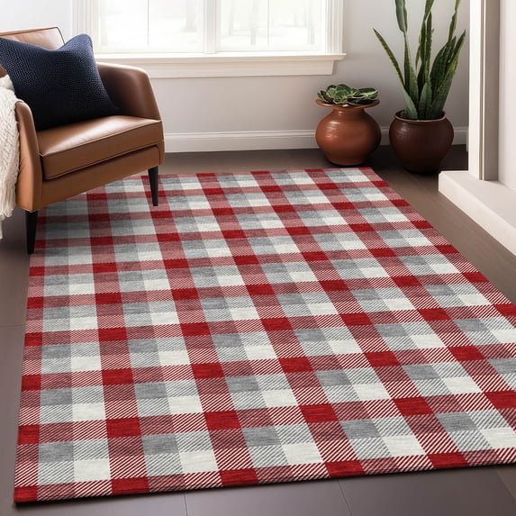 Addison Rugs Chantille Indoor/Outdoor Transitional Plaid Red Washable Rectangle Rug, 8' x 10'