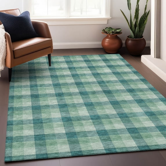 Addison Rugs Chantille Indoor/Outdoor Transitional Plaid Seafoam Washable Rectangle Rug, 10' x 14'