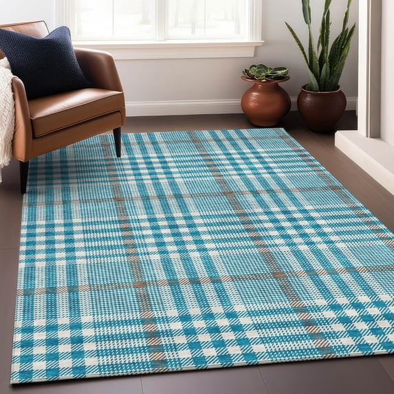 Addison Rugs Chantille Indoor/Outdoor Transitional Geometric, Abstract Teal Washable Rectangle Rug, 5' x 7'6"
