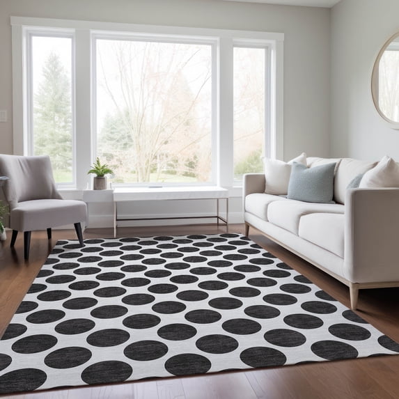 Addison Rugs Chantille Indoor/Outdoor Transitional Circles Black Washable Rectangle Rug, 10' x 14'