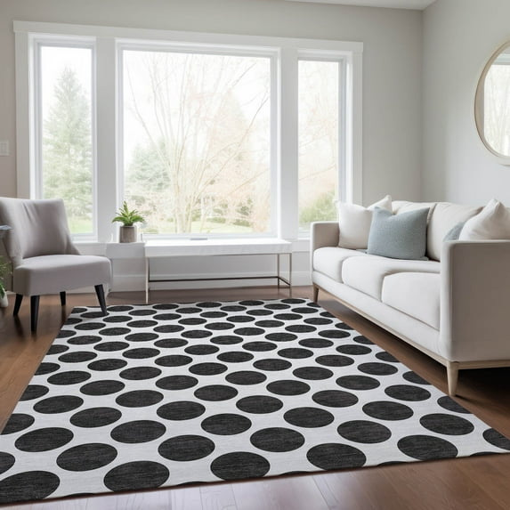 Addison Rugs Chantille Indoor/Outdoor Transitional Circles Black Washable Rectangle Rug, 9' x 12'