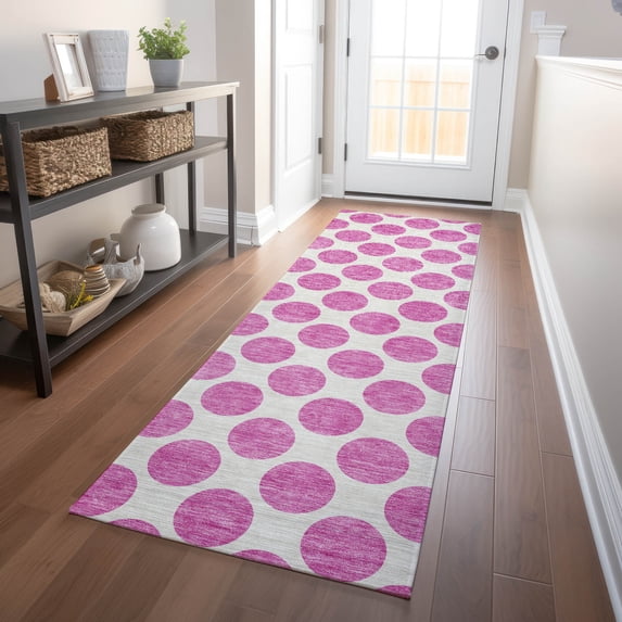 Addison Rugs Chantille Indoor/Outdoor Transitional Circles Blush Washable Runner Rug, 2'3" x 7'6"