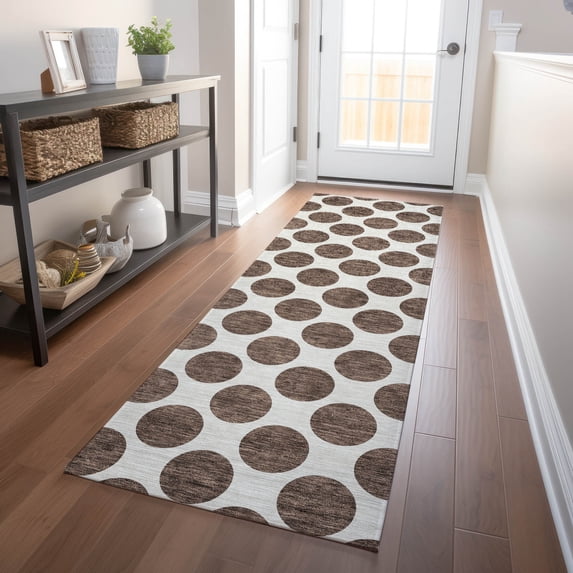 Addison Rugs Chantille Indoor/Outdoor Transitional Circles Brown Washable Runner Rug, 2'3" x 7'6"