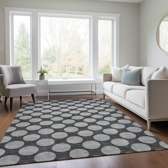 Addison Rugs Chantille Indoor/Outdoor Transitional Circles Charcoal Washable Rectangle Rug, 2'6" x 3'10"