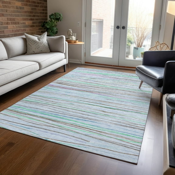 Addison Rugs Chantille Indoor/Outdoor Transitional Stripes Sky Washable Rectangle Rug, 10' x 14'