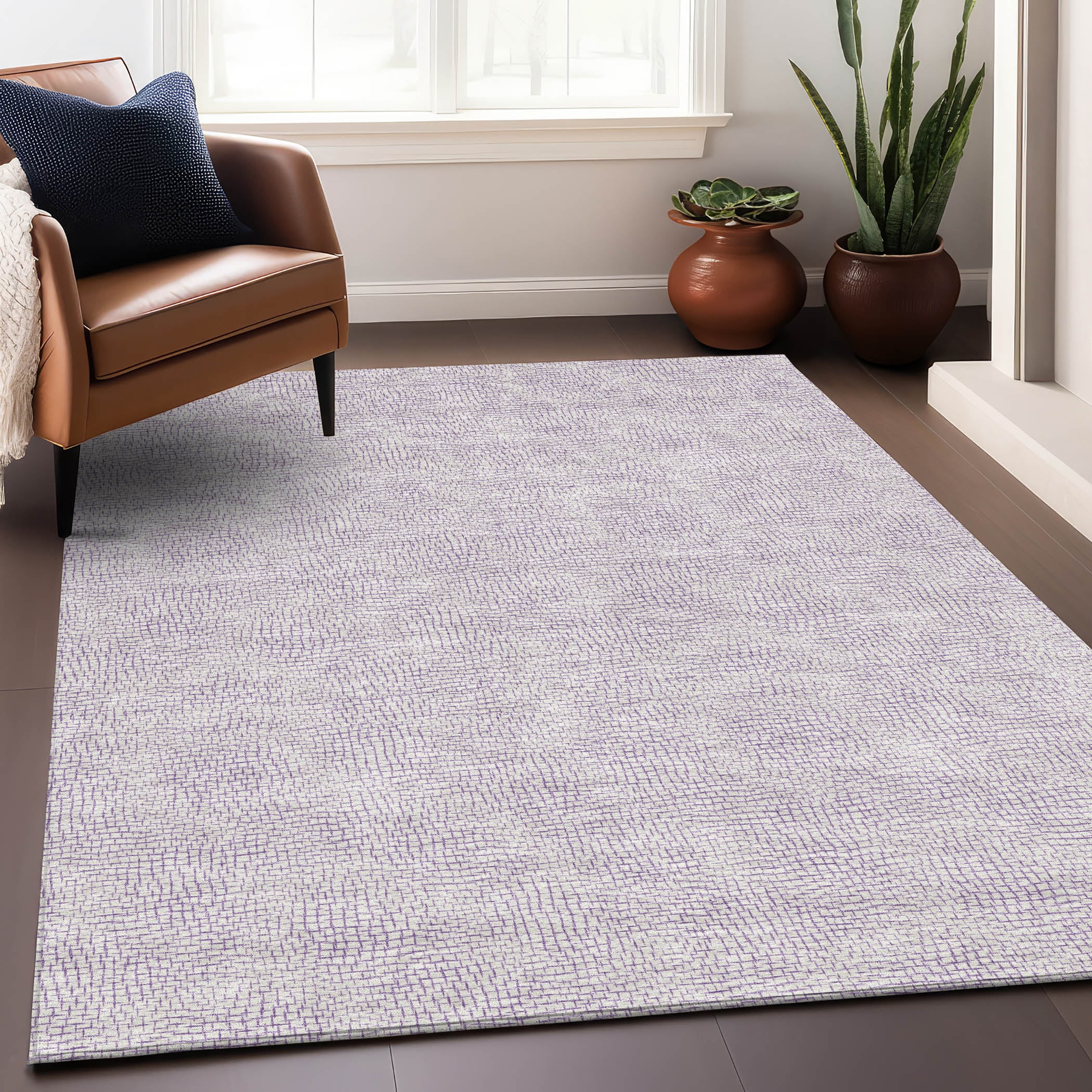 Lavender Synthetic Flat Woven Rectangular Washable Rug 2'6" x 3'10"