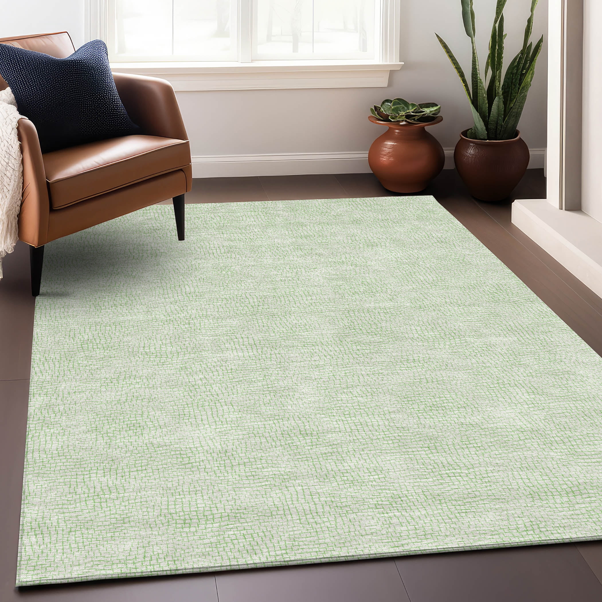 Mint Green Flat Woven Synthetic Washable Area Rug