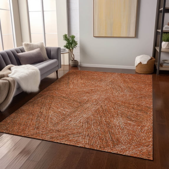 Addison Rugs Chantille Indoor/Outdoor Transitional Lines Copper Washable Rectangle Rug, 5' x 7'6"