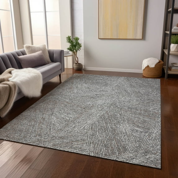 Addison Rugs Chantille Indoor/Outdoor Transitional Lines Gray Washable Rectangle Rug, 10' x 14'