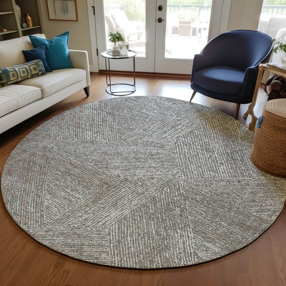 Addison Rugs Chantille Indoor/Outdoor Transitional Lines Gray Washable Round Rug, 8' x 8'