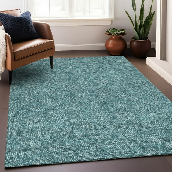 Addison Rugs Chantille Indoor/Outdoor Transitional Geometric Teal Washable Rectangle Rug, 9' x 12'