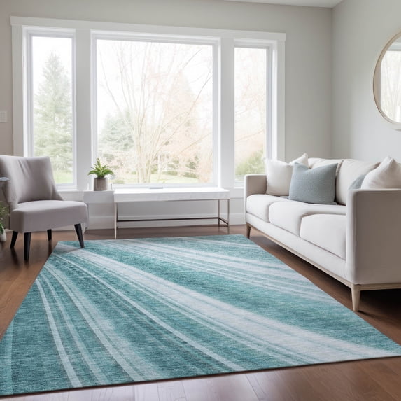 Addison Rugs Chantille Indoor/Outdoor Transitional Stripes Teal Washable Rectangle Rug, 3' x 5'