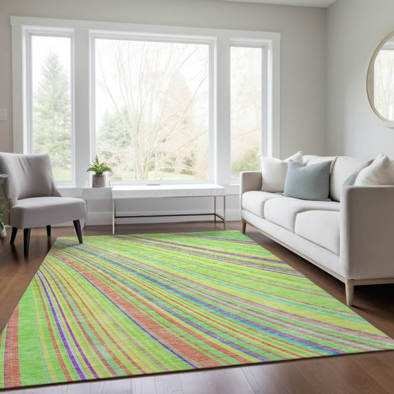 Addison Rugs Chantille Indoor/Outdoor Transitional Stripes Yellow Washable Rectangle Rug, 5' x 7'6"