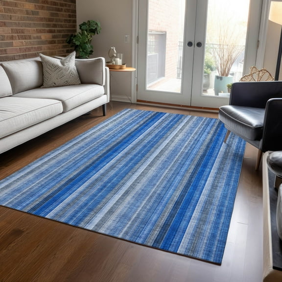 Addison Rugs Chantille Indoor/Outdoor Transitional Stripes Blue Washable Rectangle Rug, 10' x 14'