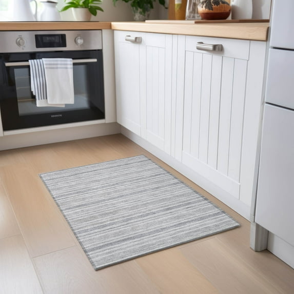 Addison Rugs Chantille Indoor/Outdoor Transitional Stripes Silver Washable Rectangle Rug, 1'8" x 2'6"